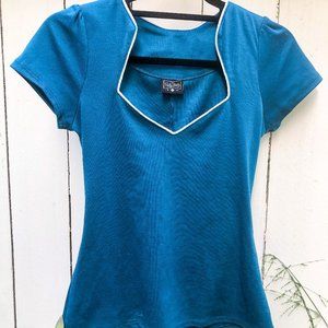 RockSteady Teal Top with White Trim pinup girl retro vintage style
